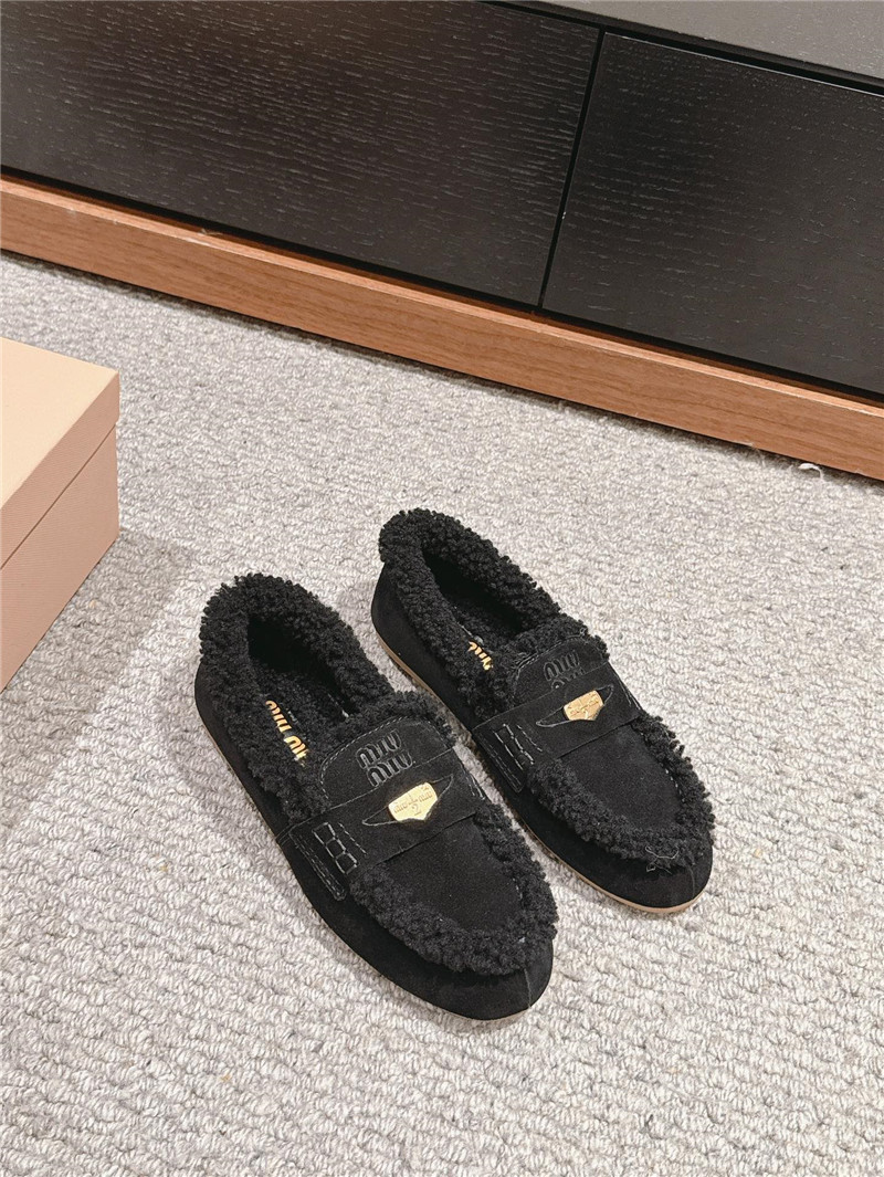 Miu Miu Shearling Black Suede Driving Shoes