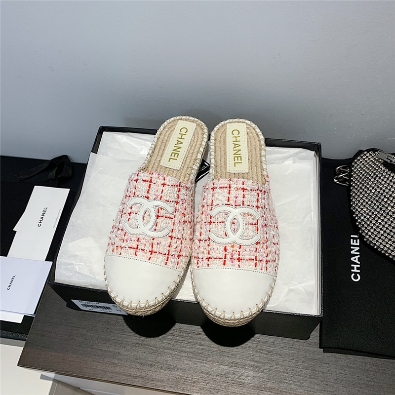 Ch**el pink and white tweed espadrille mules