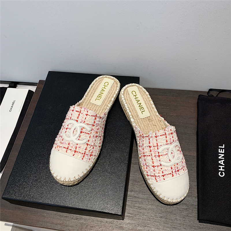 Ch**el pink and white tweed espadrille mules