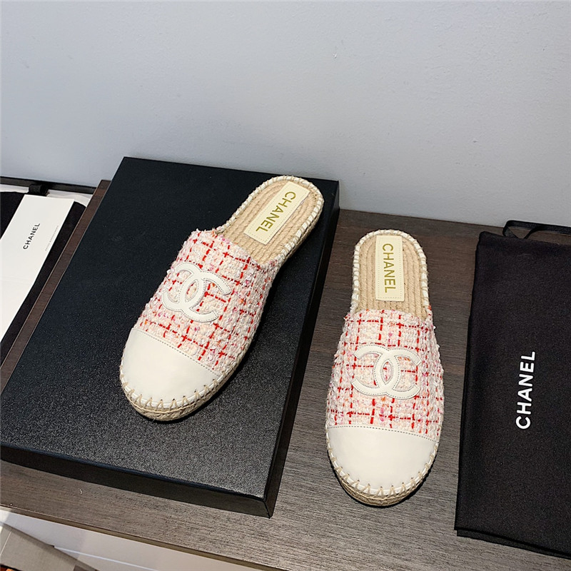 Ch**el pink and white tweed espadrille mules
