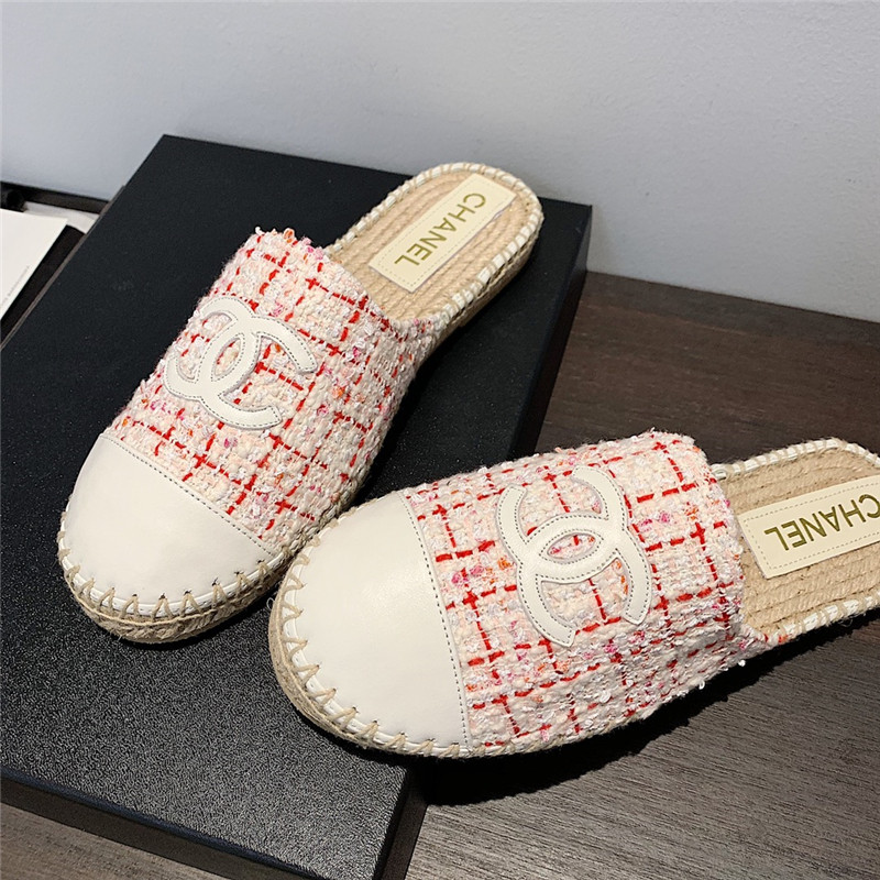 Ch**el pink and white tweed espadrille mules