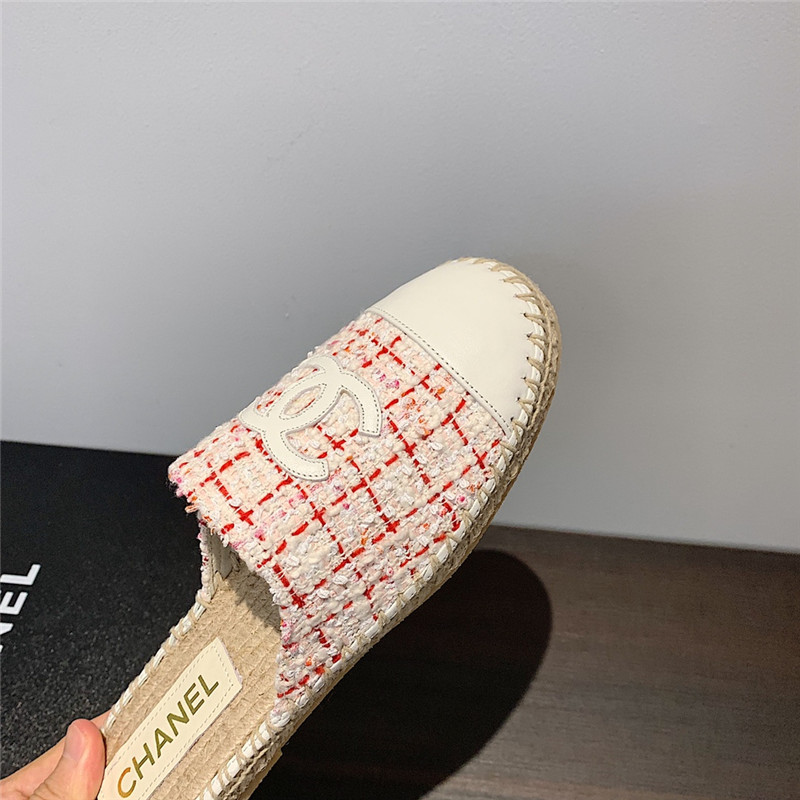Ch**el pink and white tweed espadrille mules
