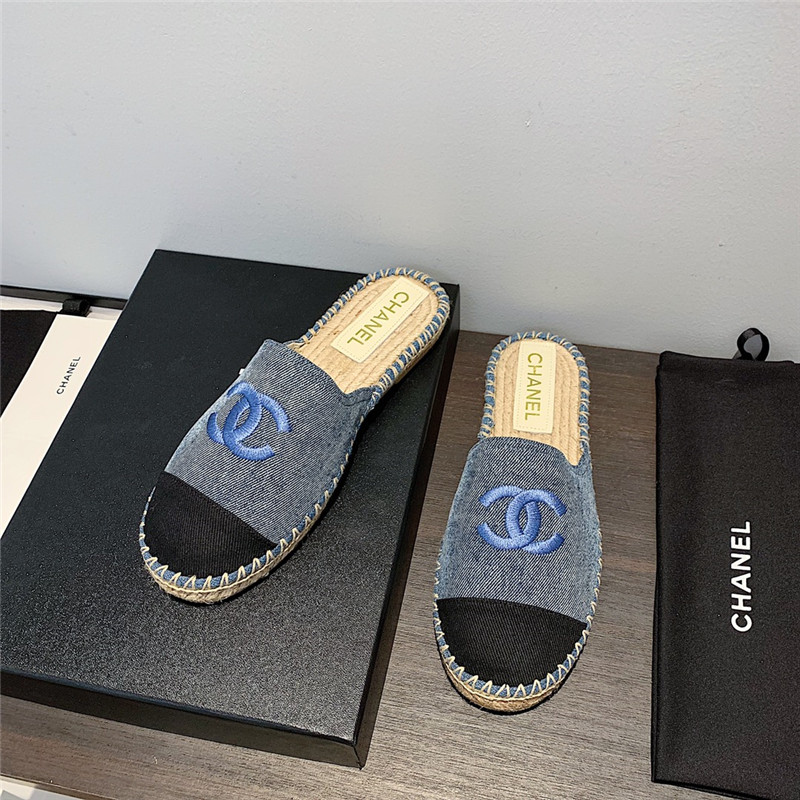 Ch**el blue denim espadrille mules
