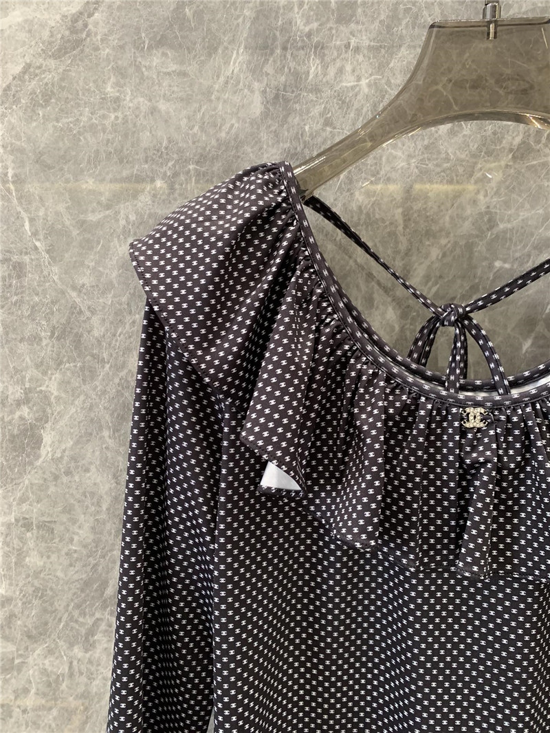 Ch**el logo polka dot ruffle long sleeve top replica clothes