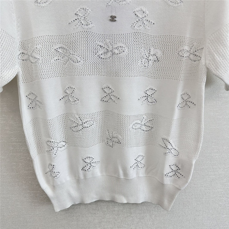 Ch**el bow rhinestone short sleeve replica designer clothes