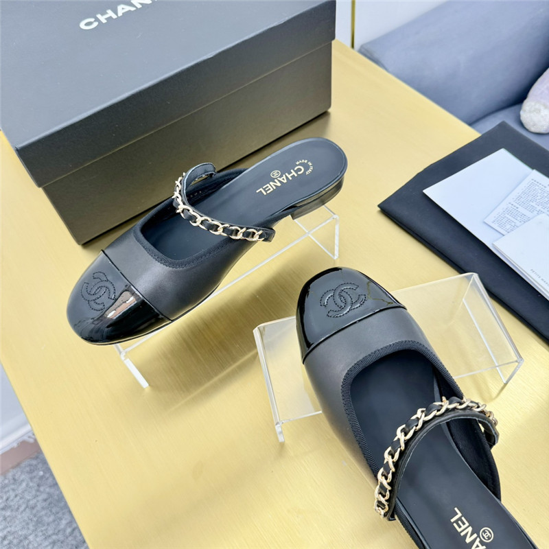 Ch**el mary janes chain flat mules black