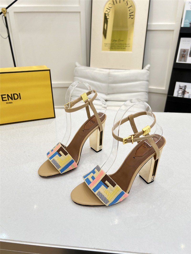 F**di delfina multicolor ff fabric high-heeled sandals natural