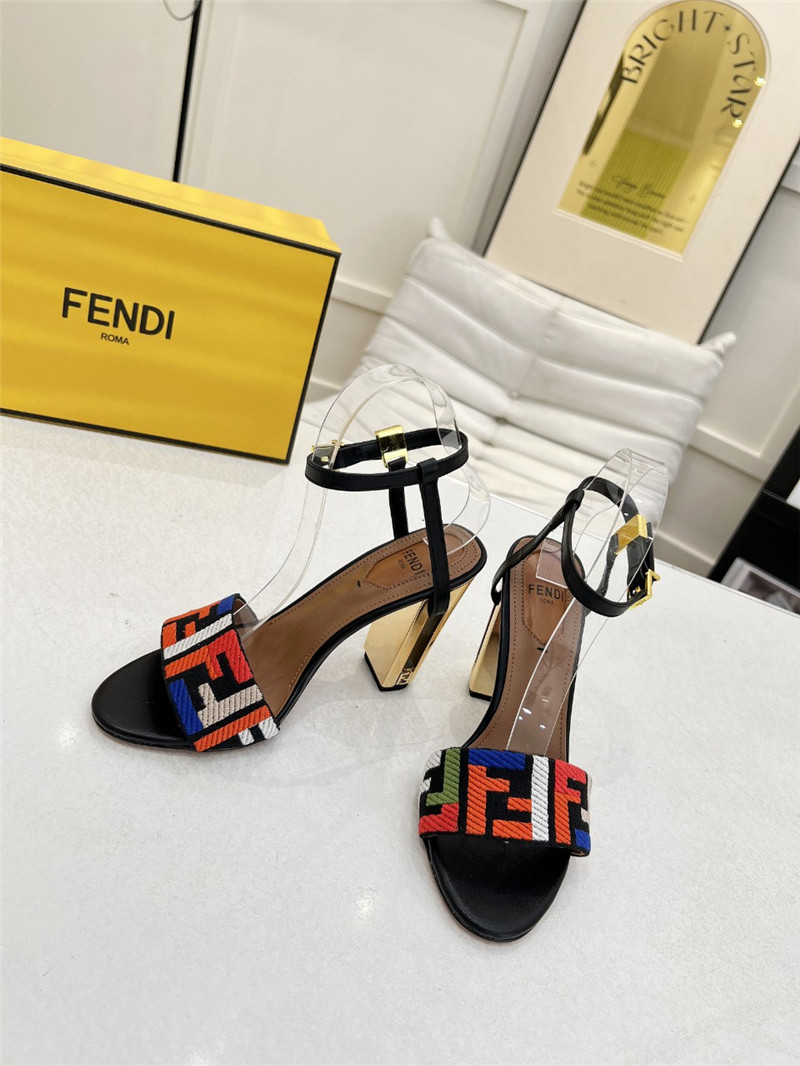 F**di delfina black ff fabric high-heeled sandals