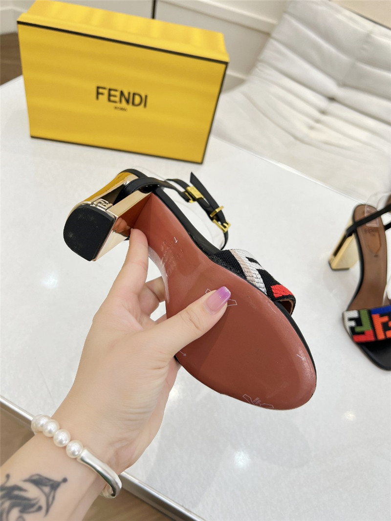 F**di delfina black ff fabric high-heeled sandals