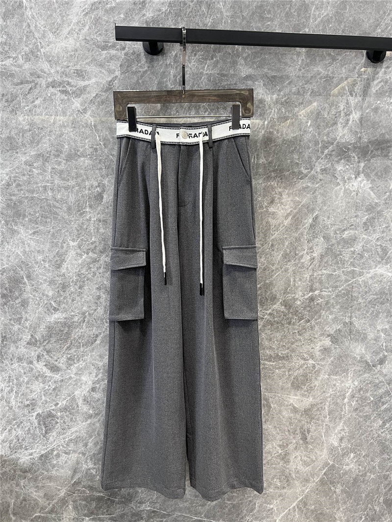 Pra*a letter webbing waist drawstring overalls replica clothes