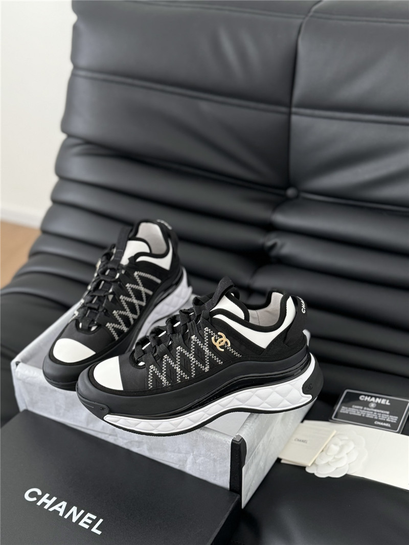 Ch**el logo suede calfskin sneakers in black