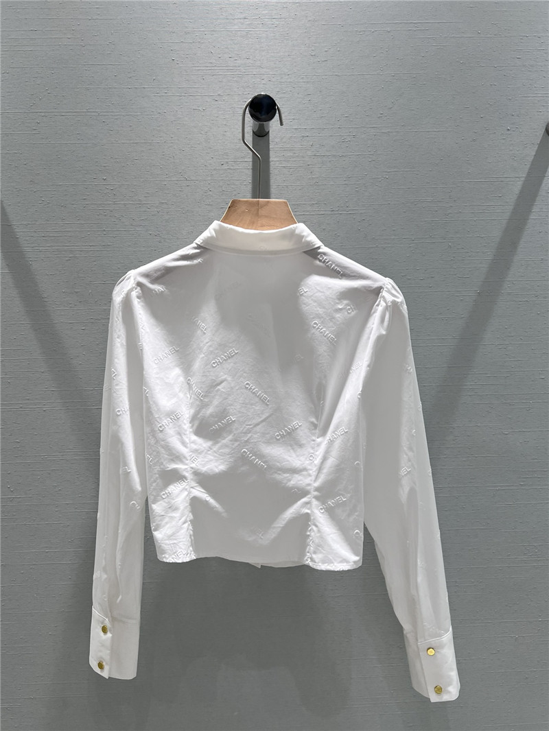 Ch**el flocked logo puff sleeve shirt replica d&g clothing