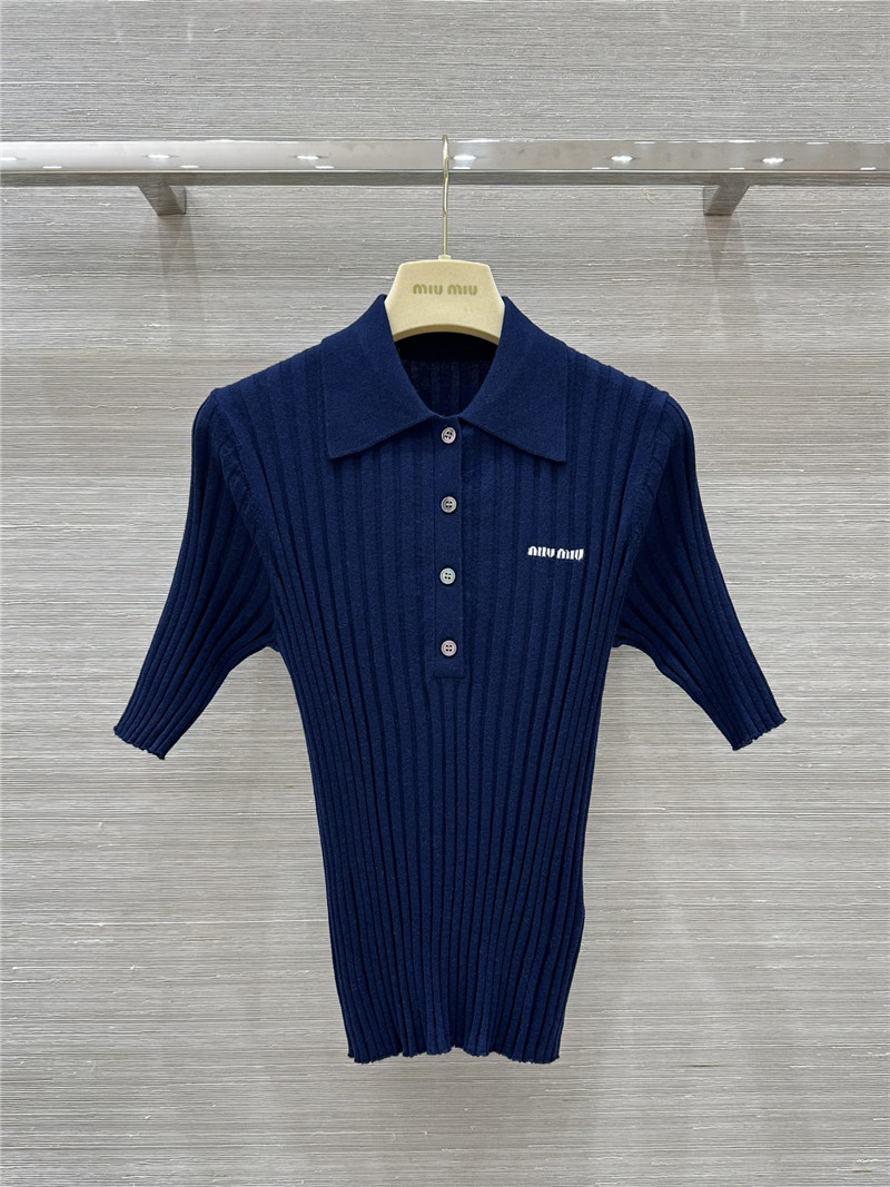M1um1u slim fit polo collar knit top replicas clothes