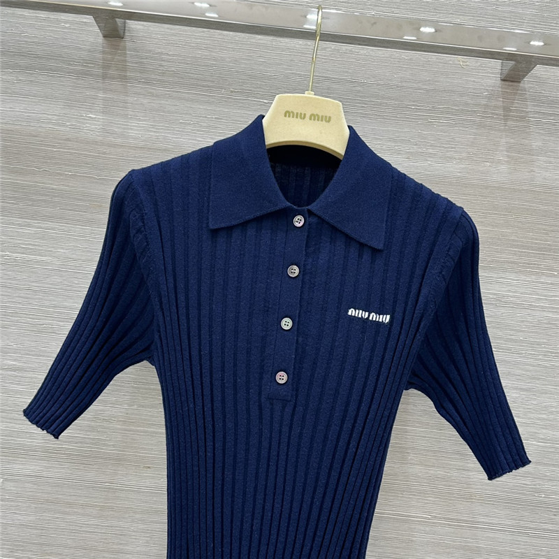 M1um1u slim fit polo collar knit top replicas clothes