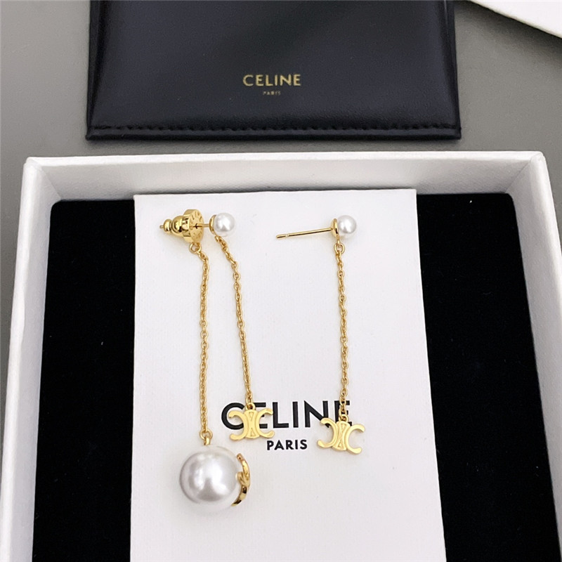 Ce1i*e double chain arc de triomphe hanging bead earrings