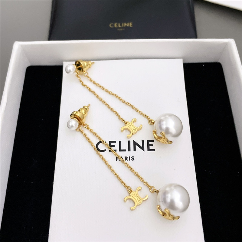 Ce1i*e double chain arc de triomphe hanging bead earrings