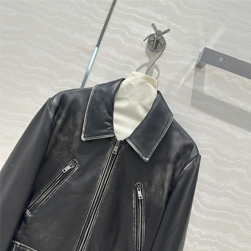 Pra*a distressed leather jacket replica designer clothes