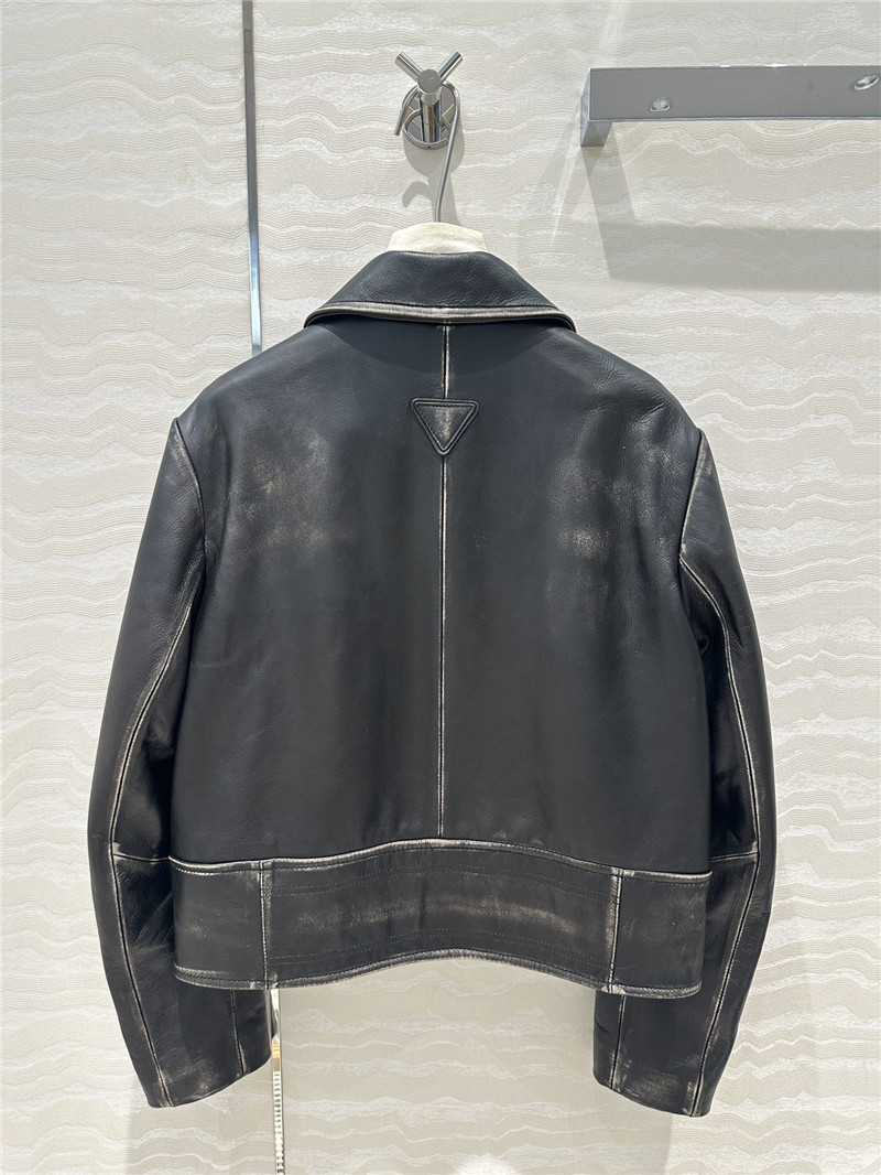Pra*a distressed leather jacket replica designer clothes