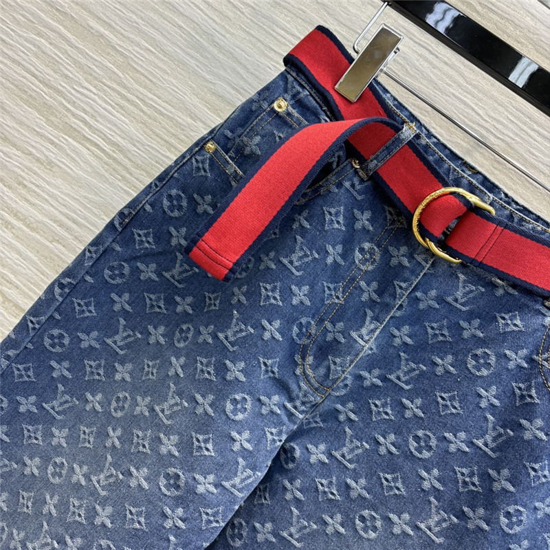 l0vis Vvtt0n lv jacquard denim wide-leg pants replica clothes