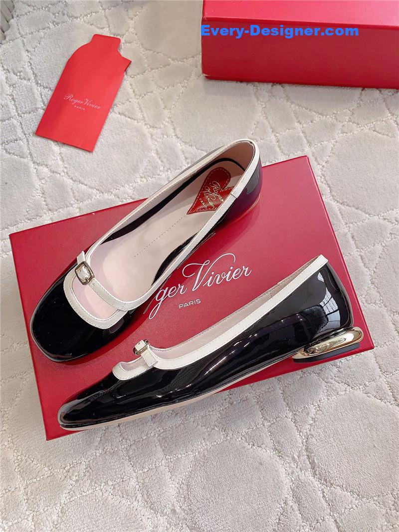 roger u1u1er viv’ podium ballerinas in patent black and white