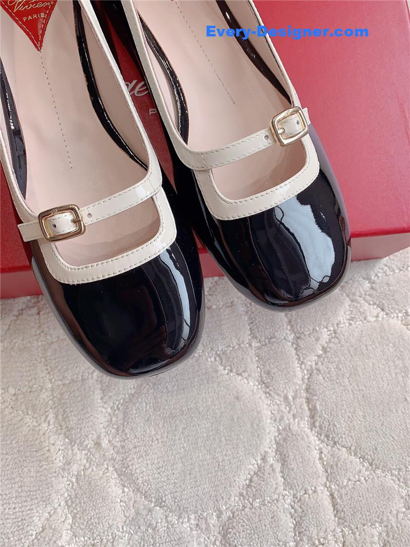 roger u1u1er viv’ podium ballerinas in patent black and white