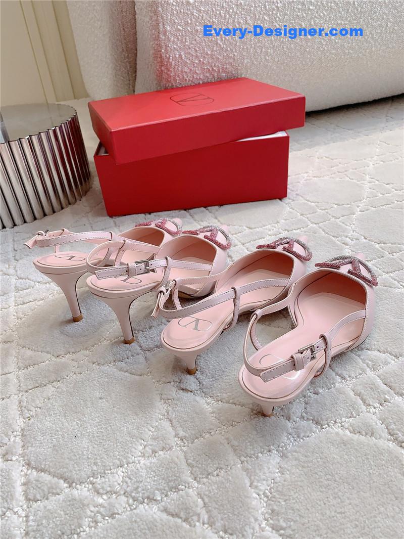 Va1e*ntin0 vlogo signature slingback in pink/crystal 40mm