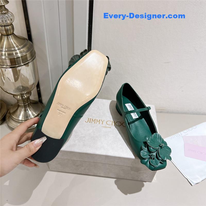 J1m*y Ch00 green/flowers nappa leather flats
