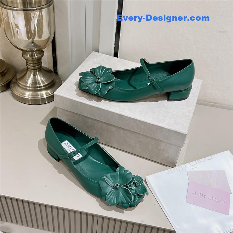 J1m*y Ch00 green/flowers nappa leather flats