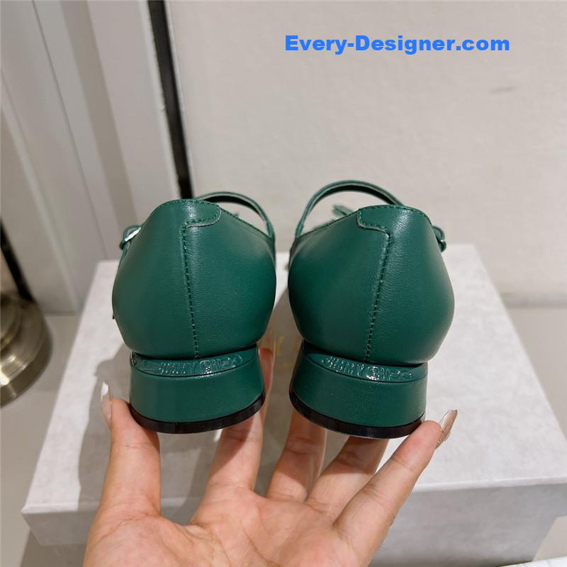 J1m*y Ch00 green/flowers nappa leather flats