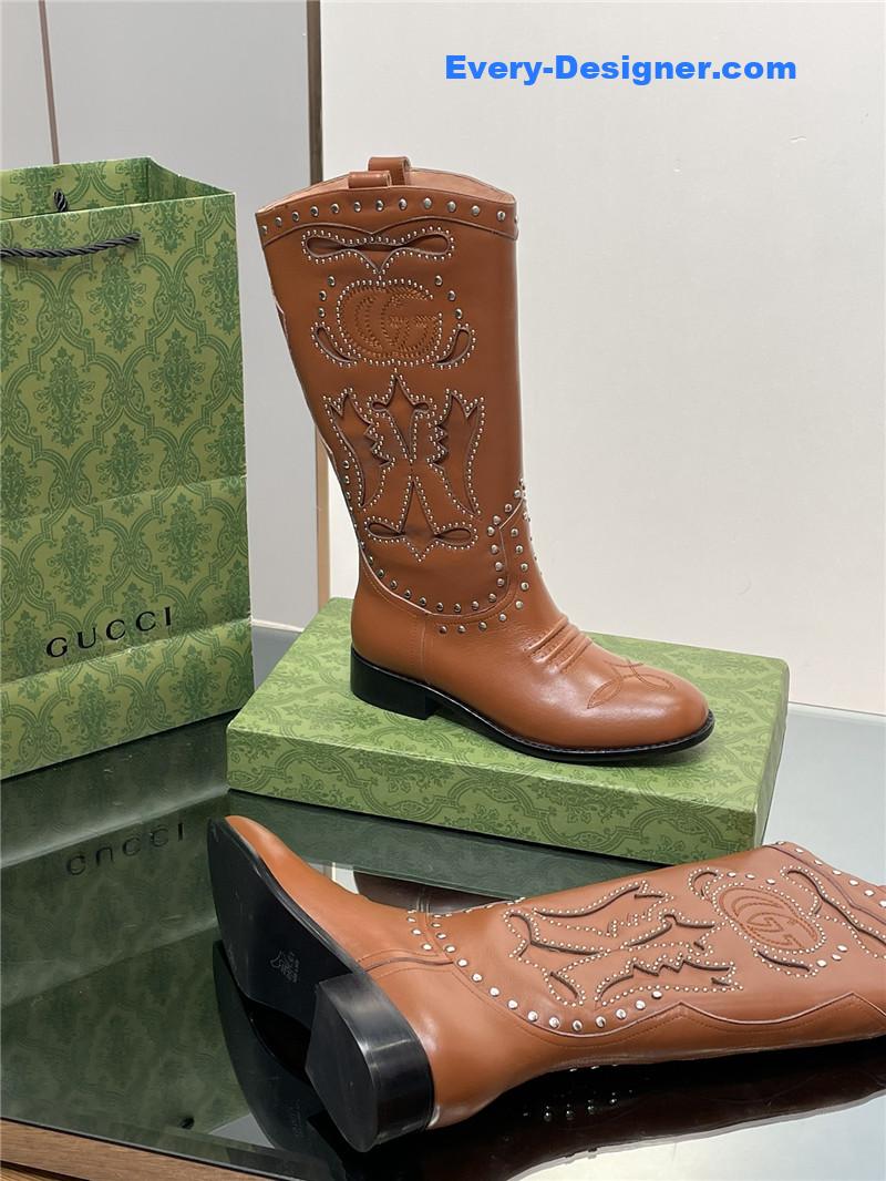 Gvc*1 gg embroidered studded keen high boots in brown