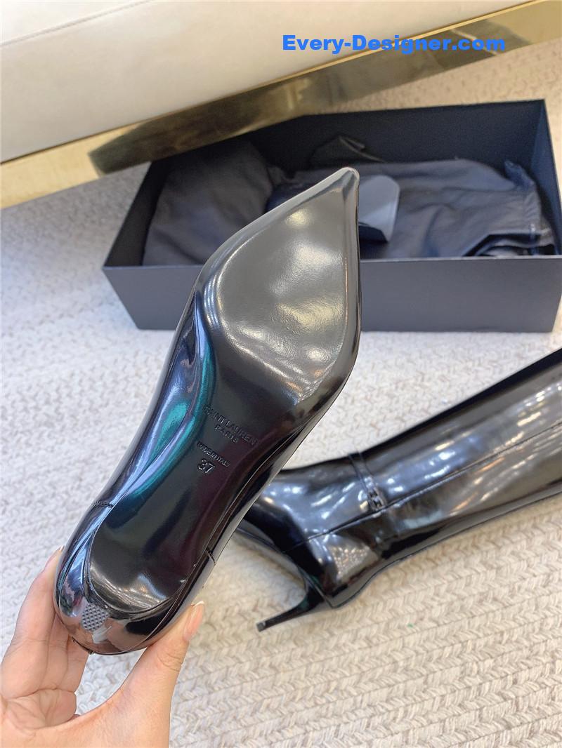 Sa1nt Lau*nt lee glazed leather knee-high boots