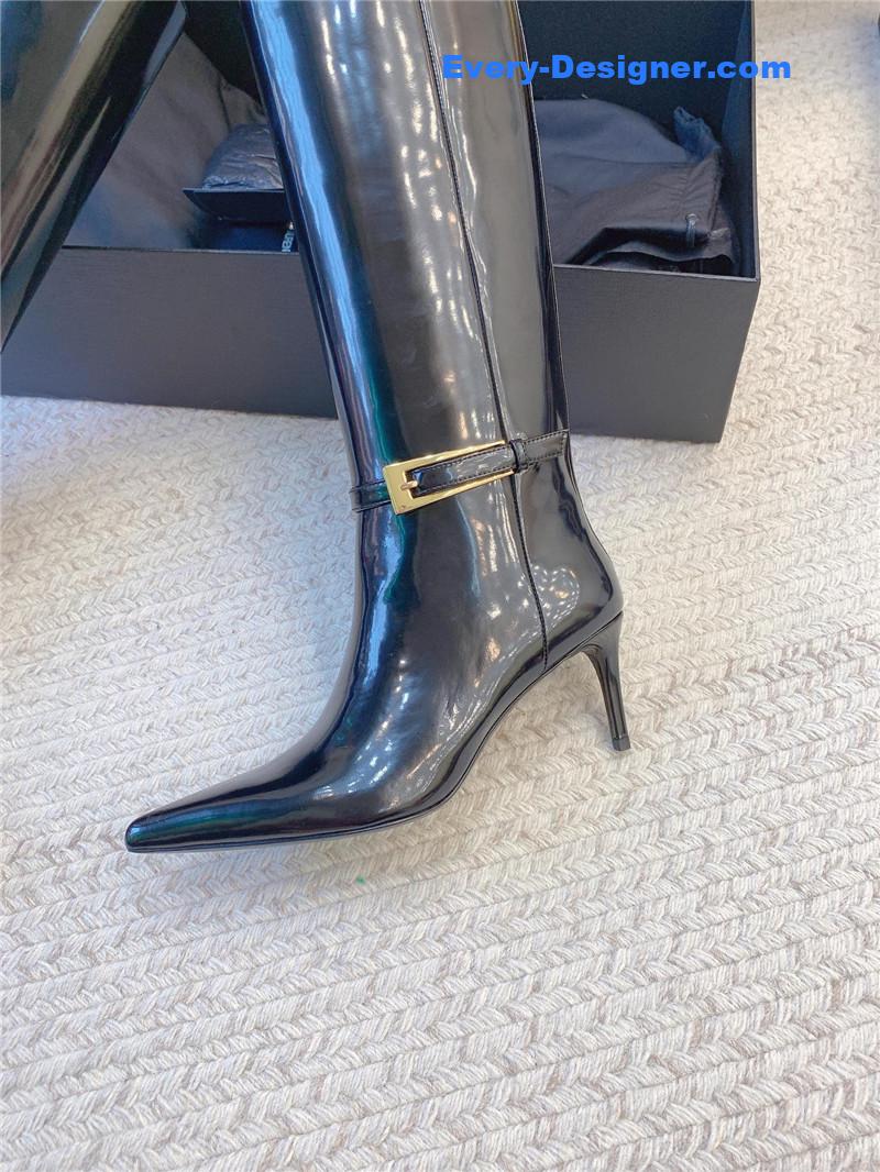 Sa1nt Lau*nt lee glazed leather knee-high boots