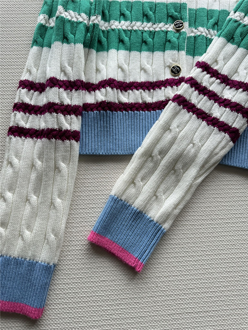 Ch**el multicolor striped cable cardigan white