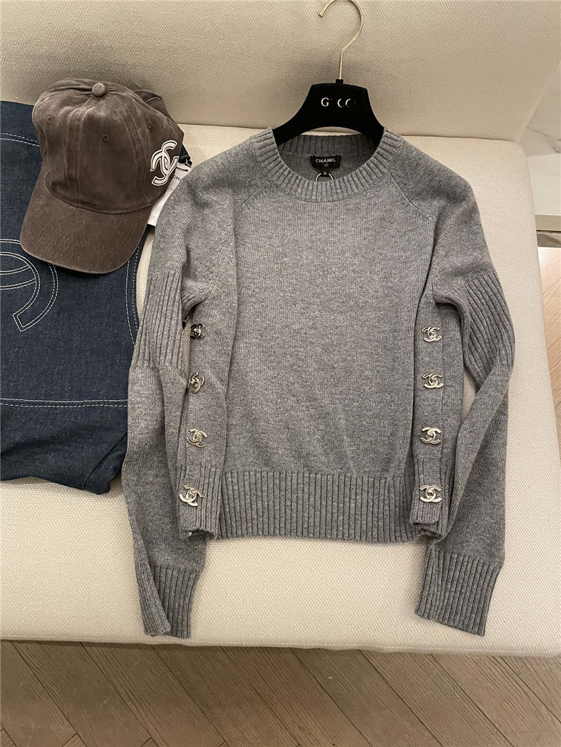 Ch**el buttons trim rib-knit sweater grey