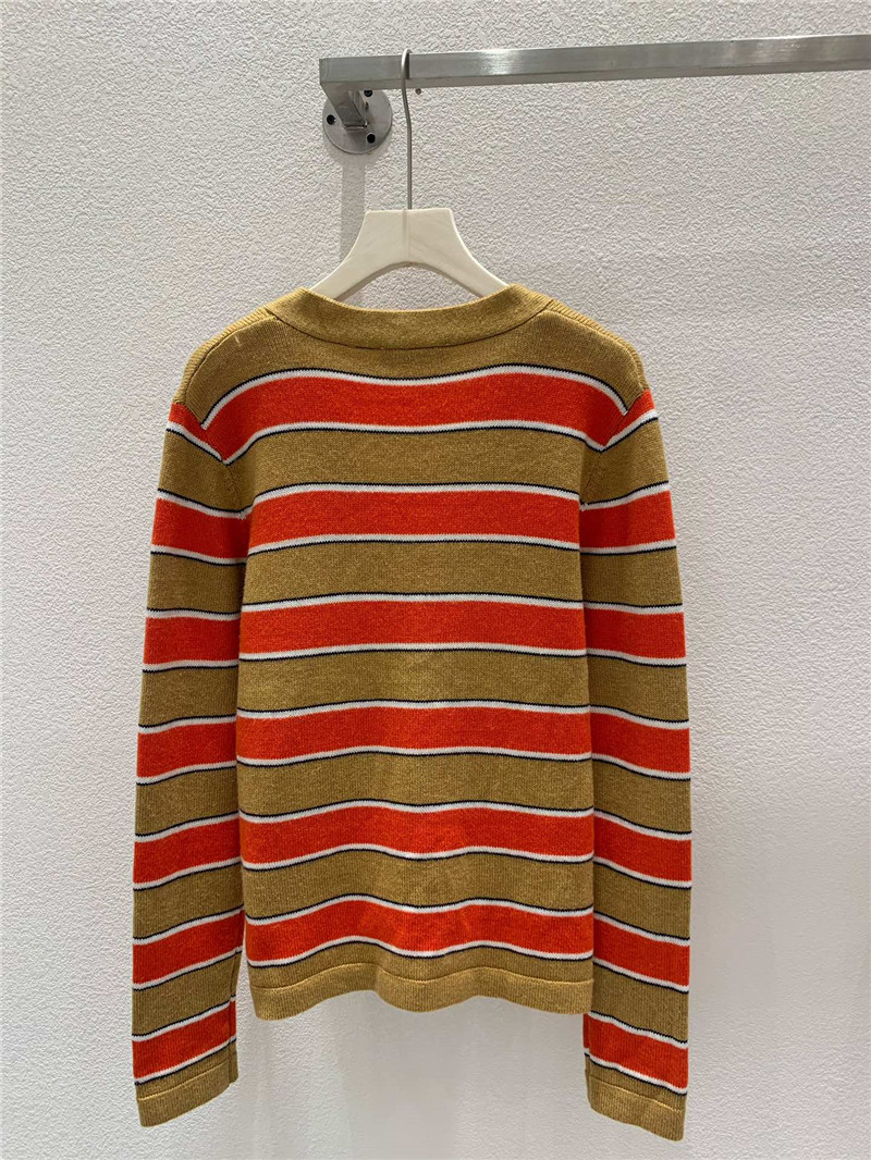 Miu Miu V-neck Striped Cardigan Beige/Orange