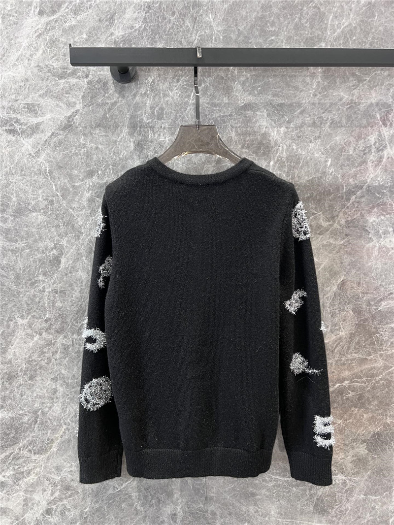 Ch**el crew-neck camellia jacquard cardigan black