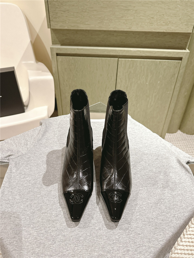 Ch**el pointed toe crocodile leather ankle boots