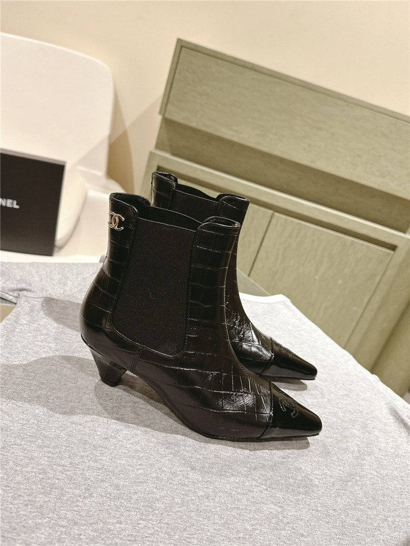 Ch**el pointed toe crocodile leather ankle boots