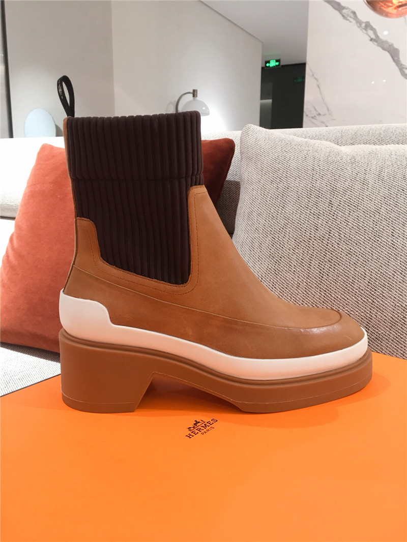 H**me5 brown calfskin platform ankle boots