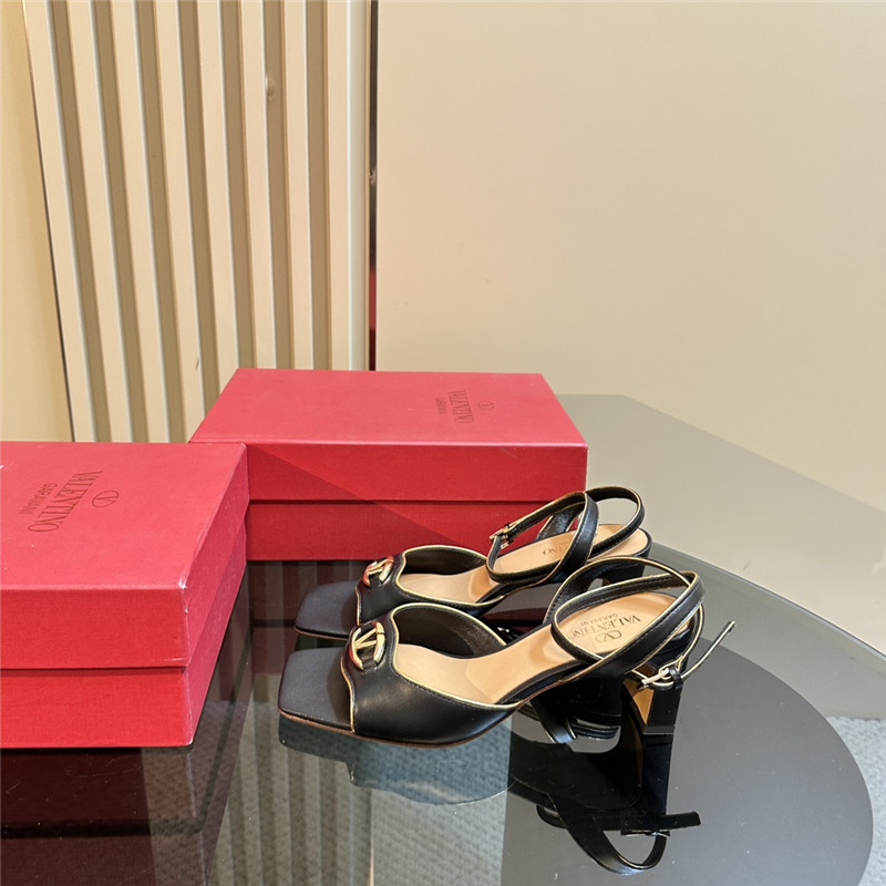 Va1e*ntin0 vlogo locker sandals in black mirrored calfskin