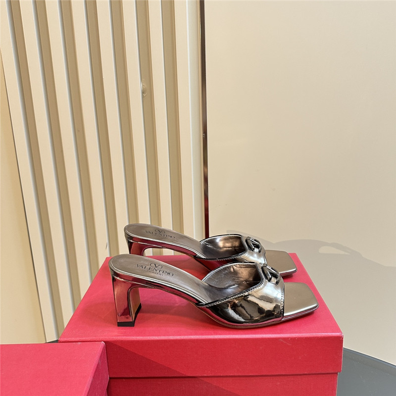 Va1e*ntin0 vlogo locker mules in gold mirrored calfskin