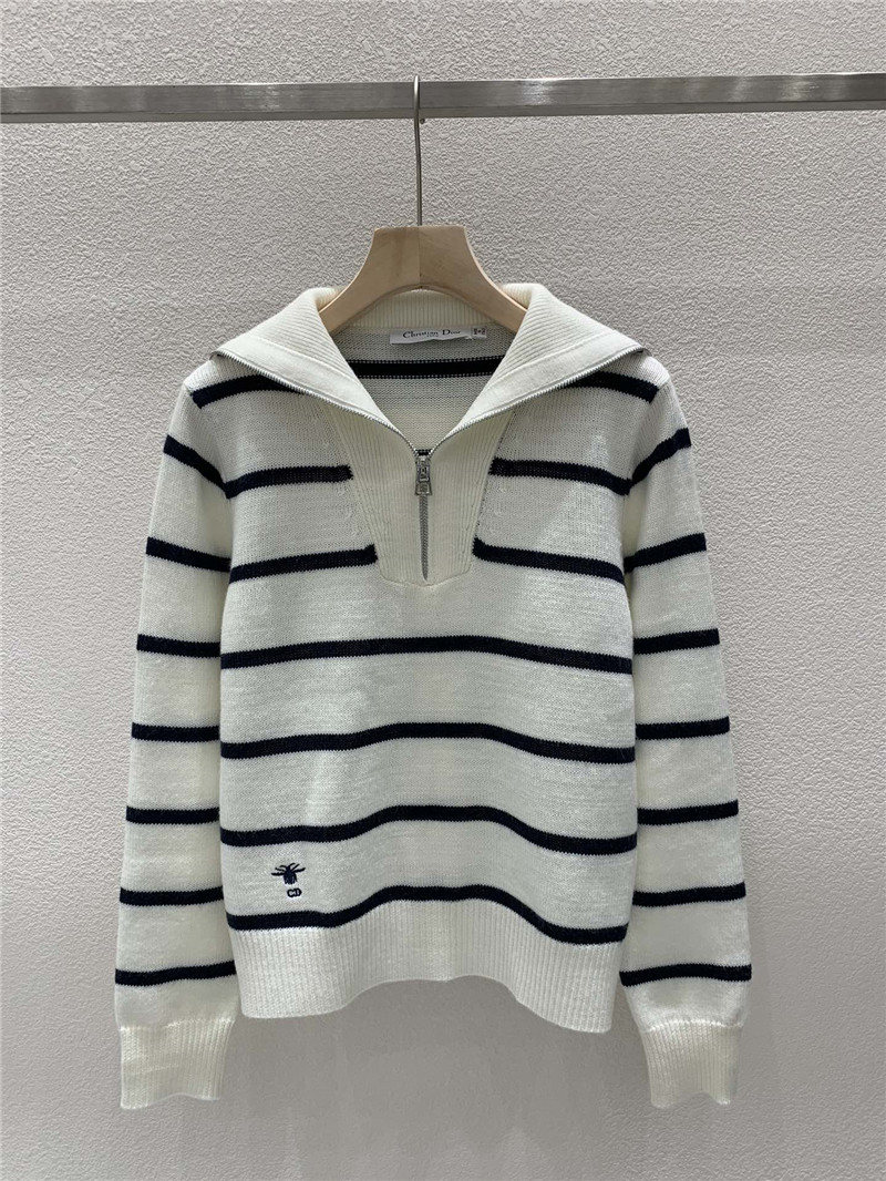 D10r sailor collar zipper knit sweater in white