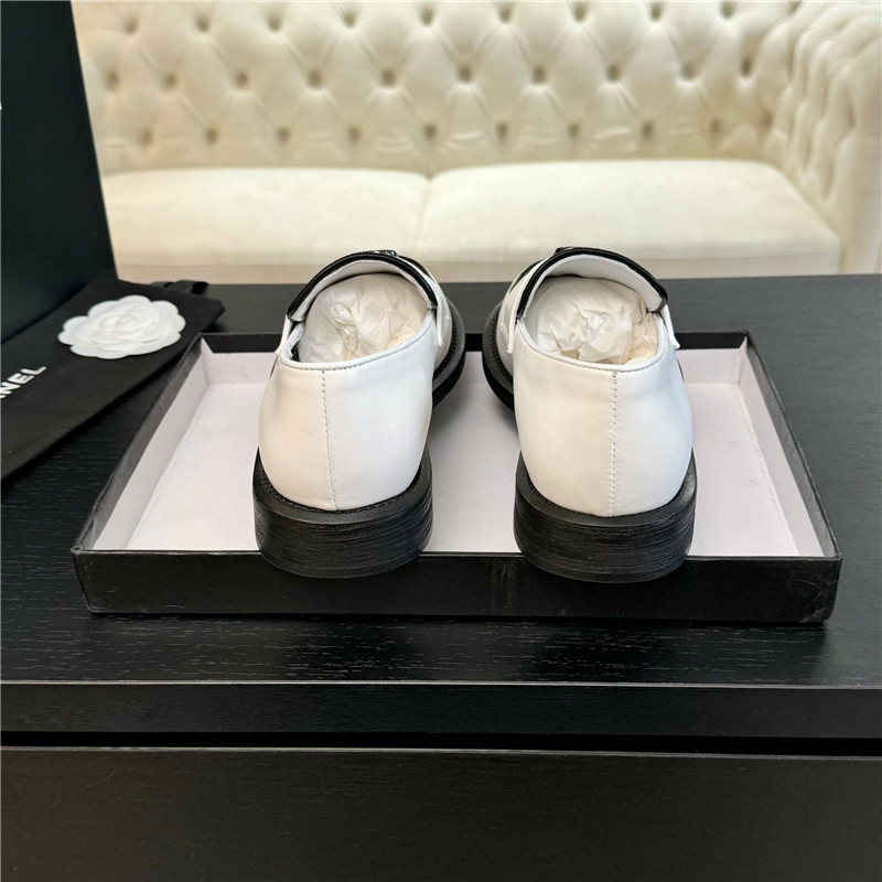 Ch**el white/black shiny lambskin moccasins loafers