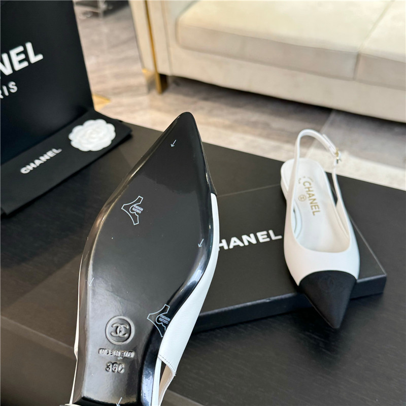 Ch**el flat slingbacks in ivory/black calfskin