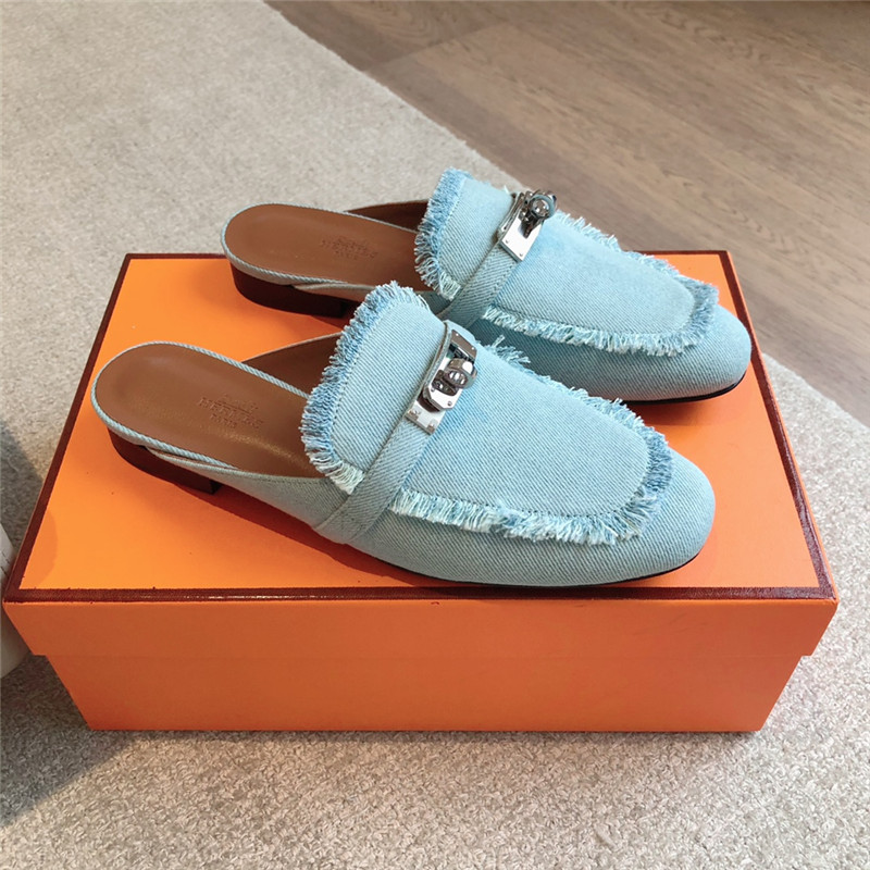 H**me5 oz mule in bleu clair fringed denim
