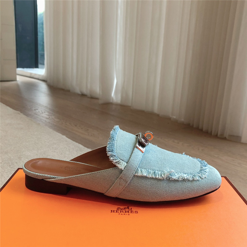 H**me5 oz mule in bleu clair fringed denim