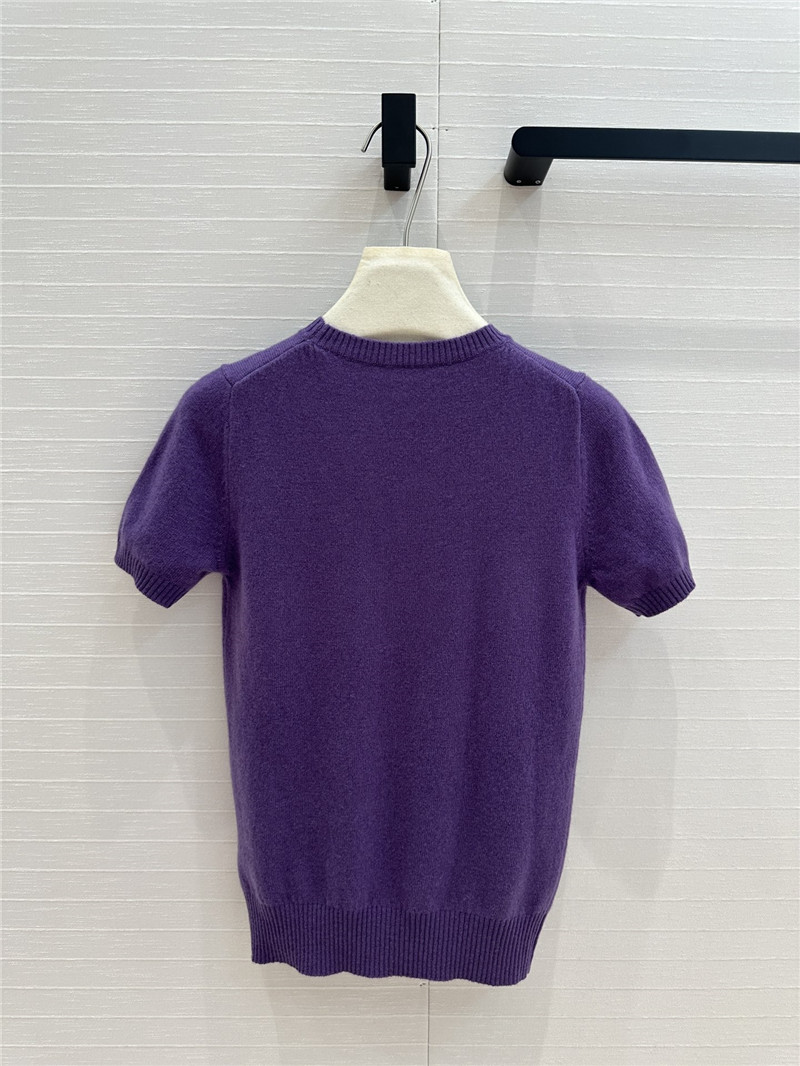 Miu Miu Mauve Cashmere Sweater with Short Sleeves