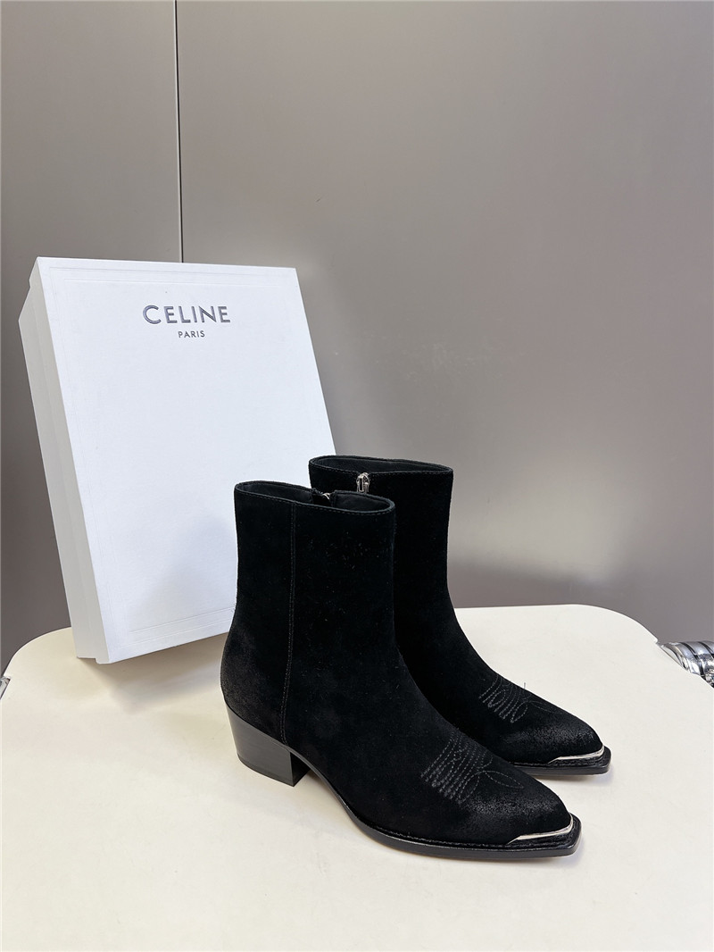 Ce1i*e black zipped western boots in suede calfskin
