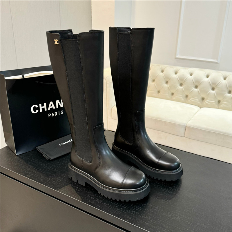 Ch**el knee-high calf leather boots