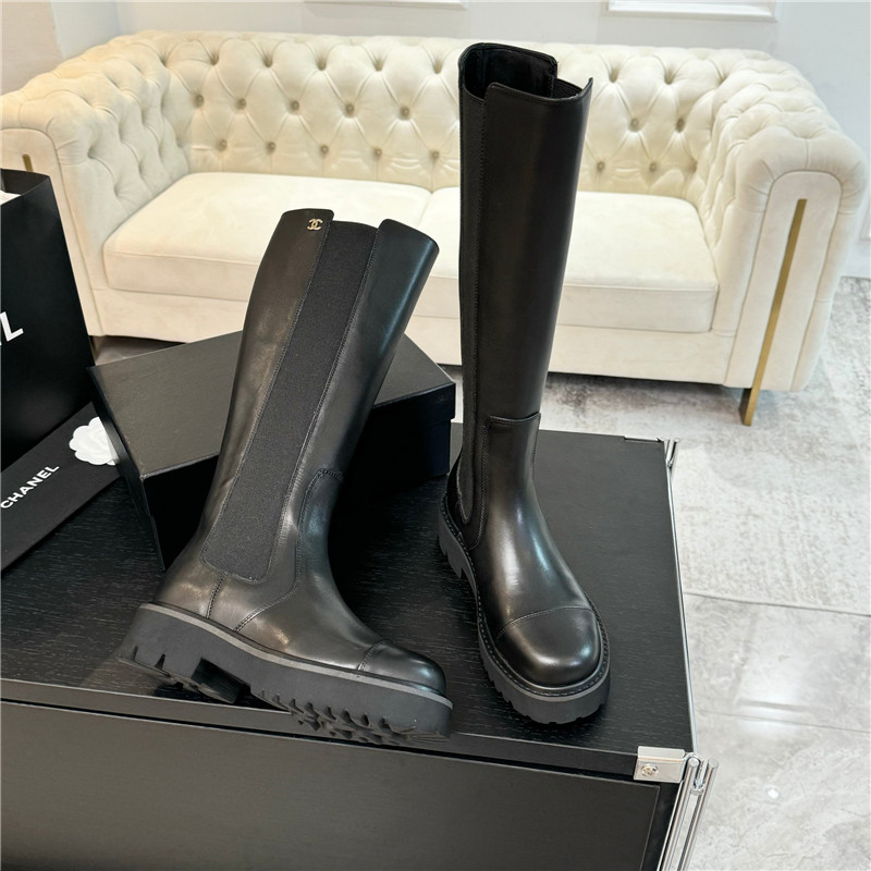 Ch**el knee-high calf leather boots